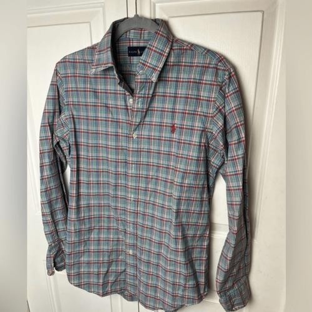 Ralph Lauren Men's Plaid Long‎ Sleeve Button Down Spring Shirt Size Small EUC